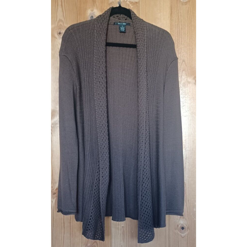 89TH & MADISON Womens Medium Long Cardigan Sweater Brown Open Waffle knit, Warm